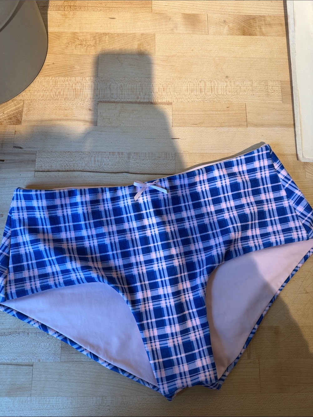 Frankie's Bikinis Blue and Pink Plaid Swim Shorts